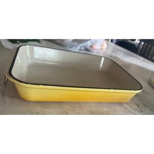 Vintage Le Creuset rectangular baker cast iron yellow 12.5”   ** Rare find